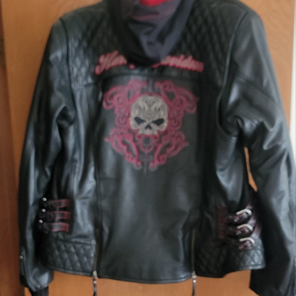 Harley-Davidson Black Leather Jacket with Red Accents